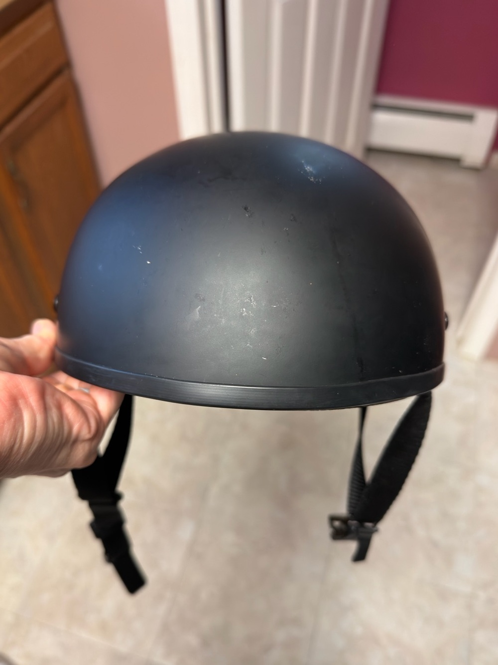 Matte Black Half-Shell Helmet with Chin Strap
